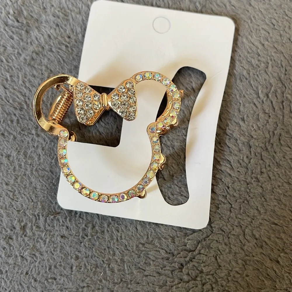 Gold Rhinestone Hair Clip Mickey Mouse Minnie, mouse NWT